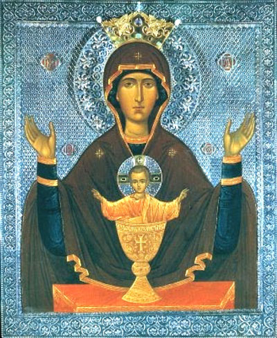 La Virgen madre y el Niño-Dios en el cáliz.